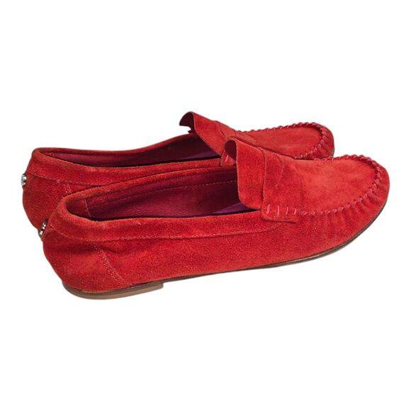 Aquatalia Suede Penny Loafers Women's 7‎ BRIGHT Red Pink - Picture 5 of 9